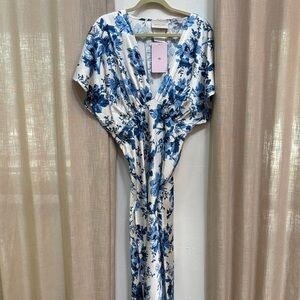 BHLDN Blue and Cream Floral Dress